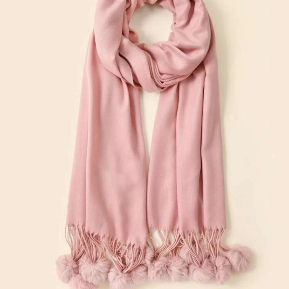 Long Pink Scarf w/ Pom Poms